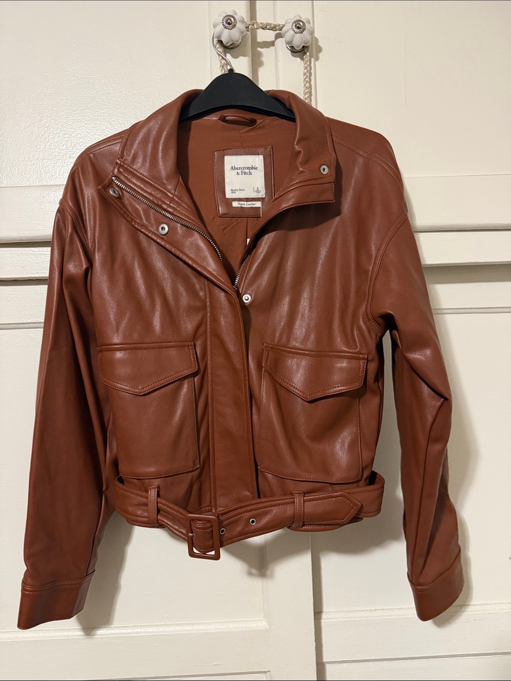 Abercrombie & Fitch Vegan Leather Chestnut Brown Bomber Moto Jacket NWT